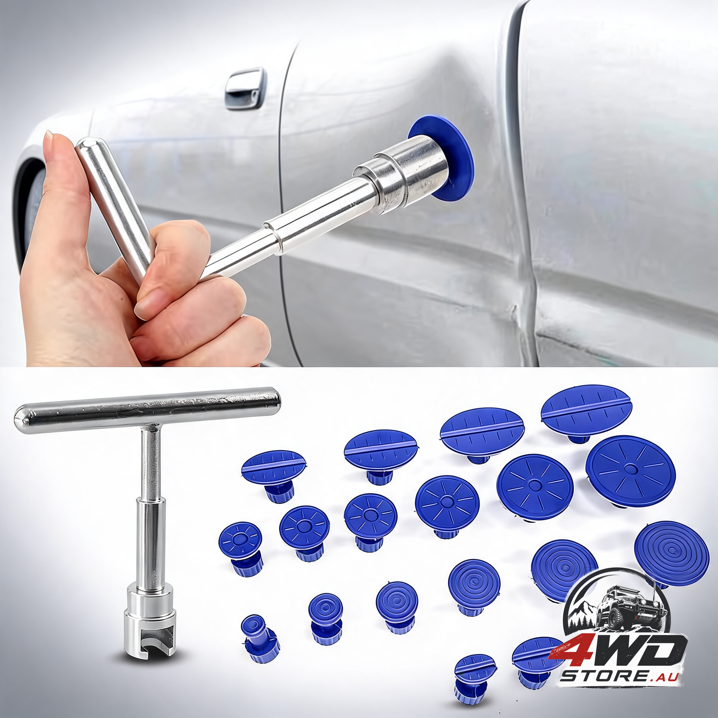 Car dent remover puller kit, paintless dent repair tool with aluminium T slide hammer, 18 pcs