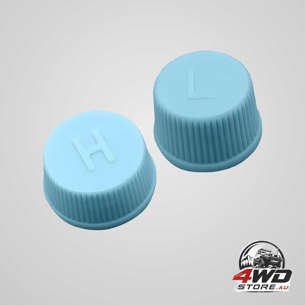 2 pcs replacement R134a AC charging port valve caps, leakproof high and low pressure dust covers