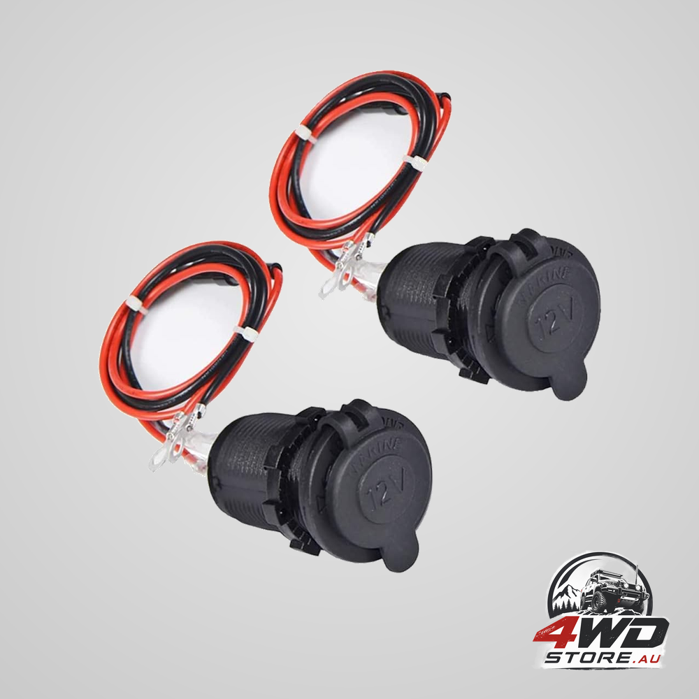 2 pcs 12V car cigarette lighter socket, waterproof with fuse and 60cm cable, black