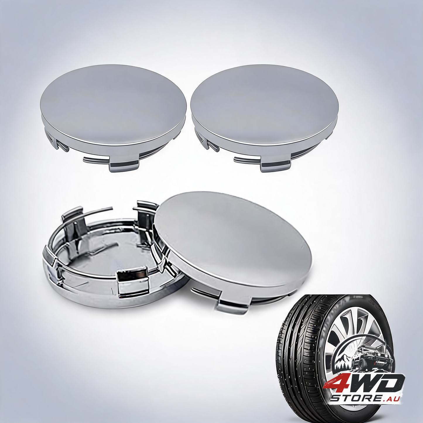 4 pcs car wheel hub center cap, 60mm OD 58mm ID ABS snap-in, universal, silver
