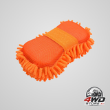 Microfibre car wash sponge, scratch-free chenille and mesh washing mitt, orange