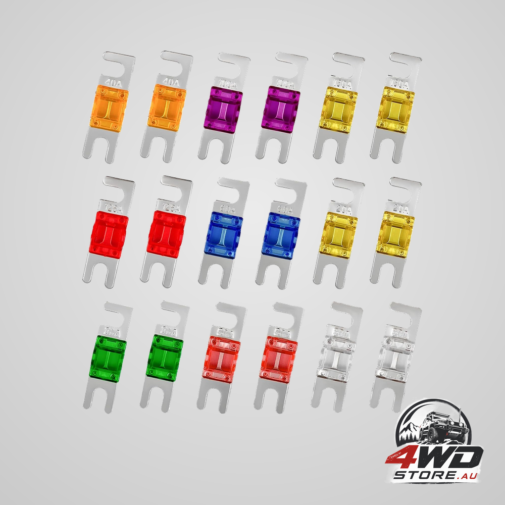 18 pcs mini ANL blade fuse set, 20A-150A zinc alloy 12V DC for car audio and electronics