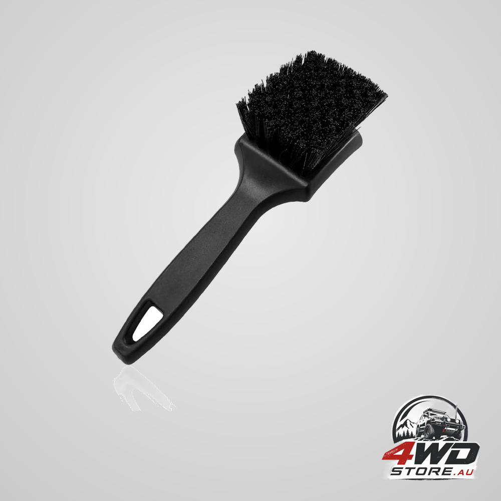 Car carpet and wheel hub scrub brush with stiff bristle for floor mats and upholstery detailing