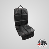Waterproof 600D car seat protection pad with thick padding and storage pockets in black and red