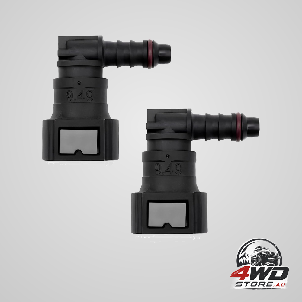 Fuel line quick connector, 90 degree elbow nylon quick release fittings, 3/8 SAE to 5/16 ID, 2 pack