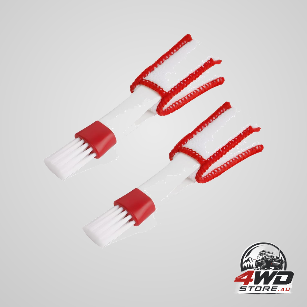 Mini car air vent duster, double ended microfibre duster and brush in red and white, 2 pack