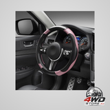 15 inch carbon fibre leather car steering wheel cover, anti-slip protector in black and pink