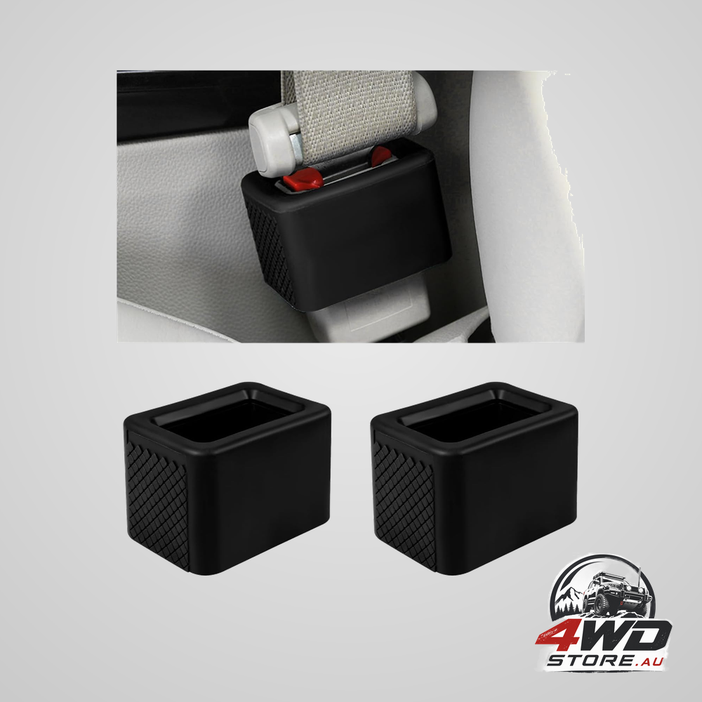 Silicone seat belt buckle holder for rear seats, keeps receptacle upright, black, 2 pack