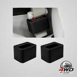 Silicone seat belt buckle holder for rear seats, keeps receptacle upright, black, 2 pack