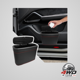 Leather car trash can with lid, hanging dustbin organiser with mounting clip in black