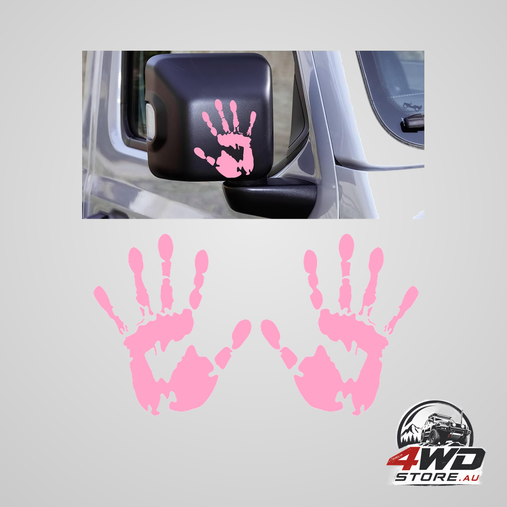Car wave stickers, lazy waver waving hand sign decal for rearview mirror in pink, 2 pack