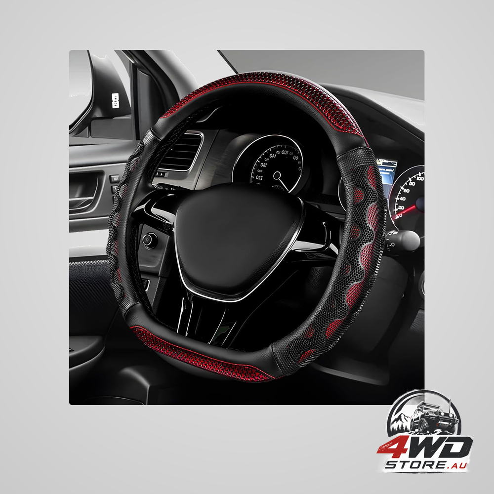 Breathable 3D honeycomb car steering wheel cover, D-shaped anti-slip protector in red