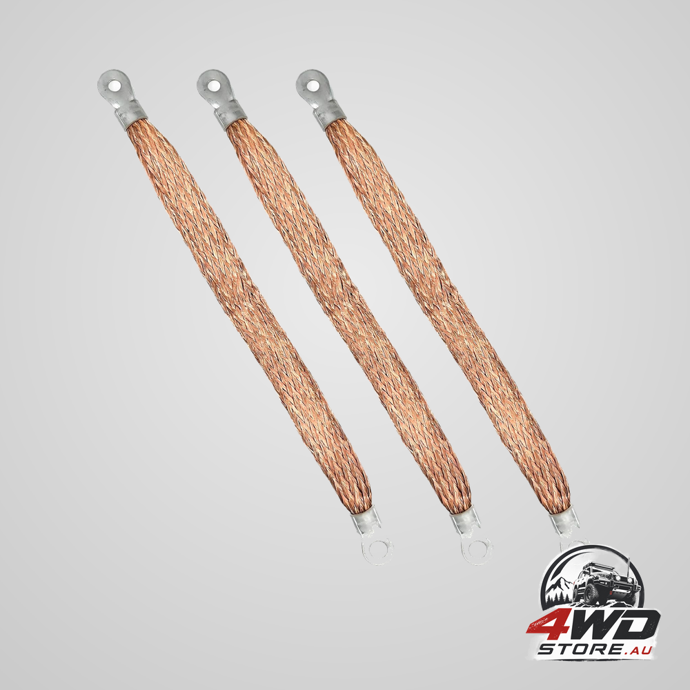 3 piece automotive ground strap, flat braided copper grounding cable with terminal plugs