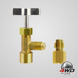R134a can tap, adjustable 1/2 Acme female to 1/4 SAE male refrigerant dispenser, 2 pack