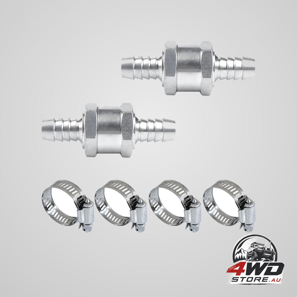 One way check valve, 3/8 inch 10mm aluminium alloy non return fuel valve with clamps, 2 pack