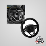 Premium leather car steering wheel cover, 15 inch anti-slip breathable protector in black