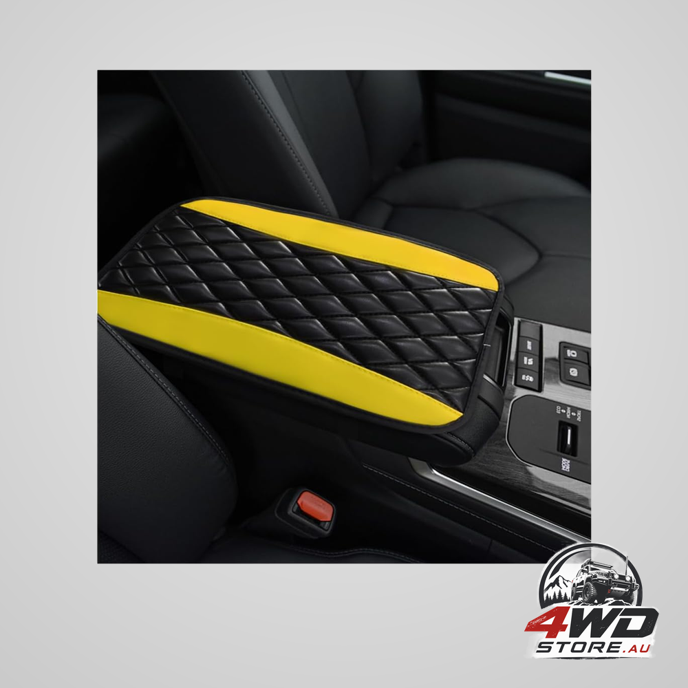 Waterproof PU leather car centre console cushion pad, armrest box cover in black and yellow