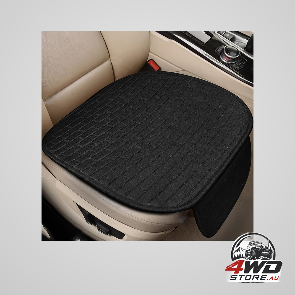 Linen back car seat cover, anti-slip rear bench protector with storage pockets in black