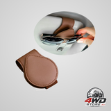 Magnetic sunglass holder for car visor, PU leather organiser in brown