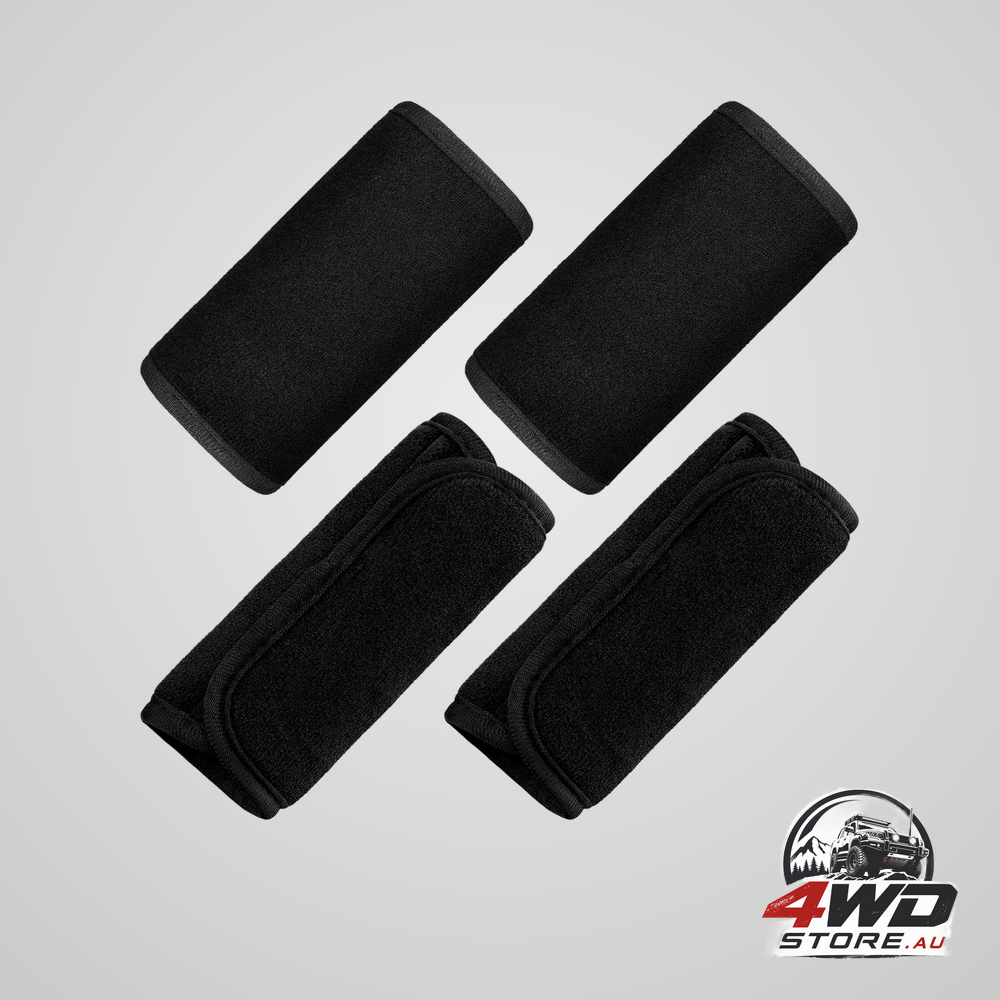 Universal car seat belt shoulder pads, soft fabric safety strap cushion covers in black, 4 pack