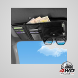 Car visor organiser with sunglass holder, multi-functional leather organiser with zipper in black