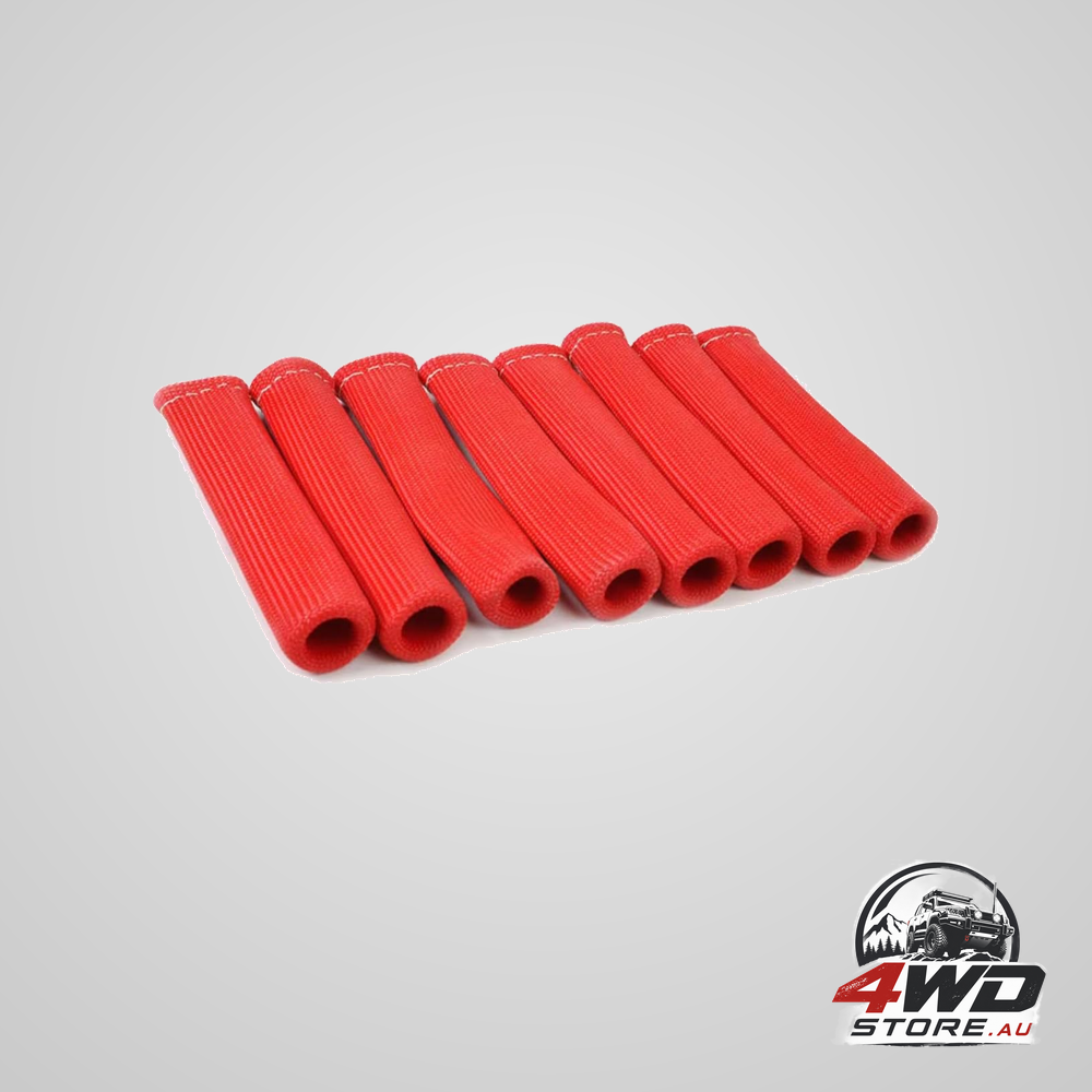 Spark plug wire boots protector sleeve, 6 inch 2500 degree heat shield for SBC BBC, red, 8 pack