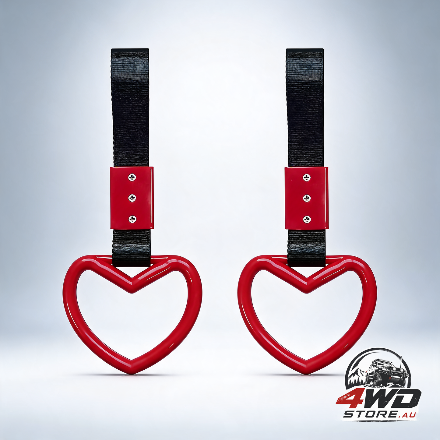 Heart-shaped JDM Tsurikawa rings, Japanese bosozoku subway handle straps in red and black, 2 pack