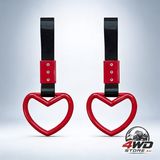 Heart-shaped JDM Tsurikawa rings, Japanese bosozoku subway handle straps in red and black, 2 pack