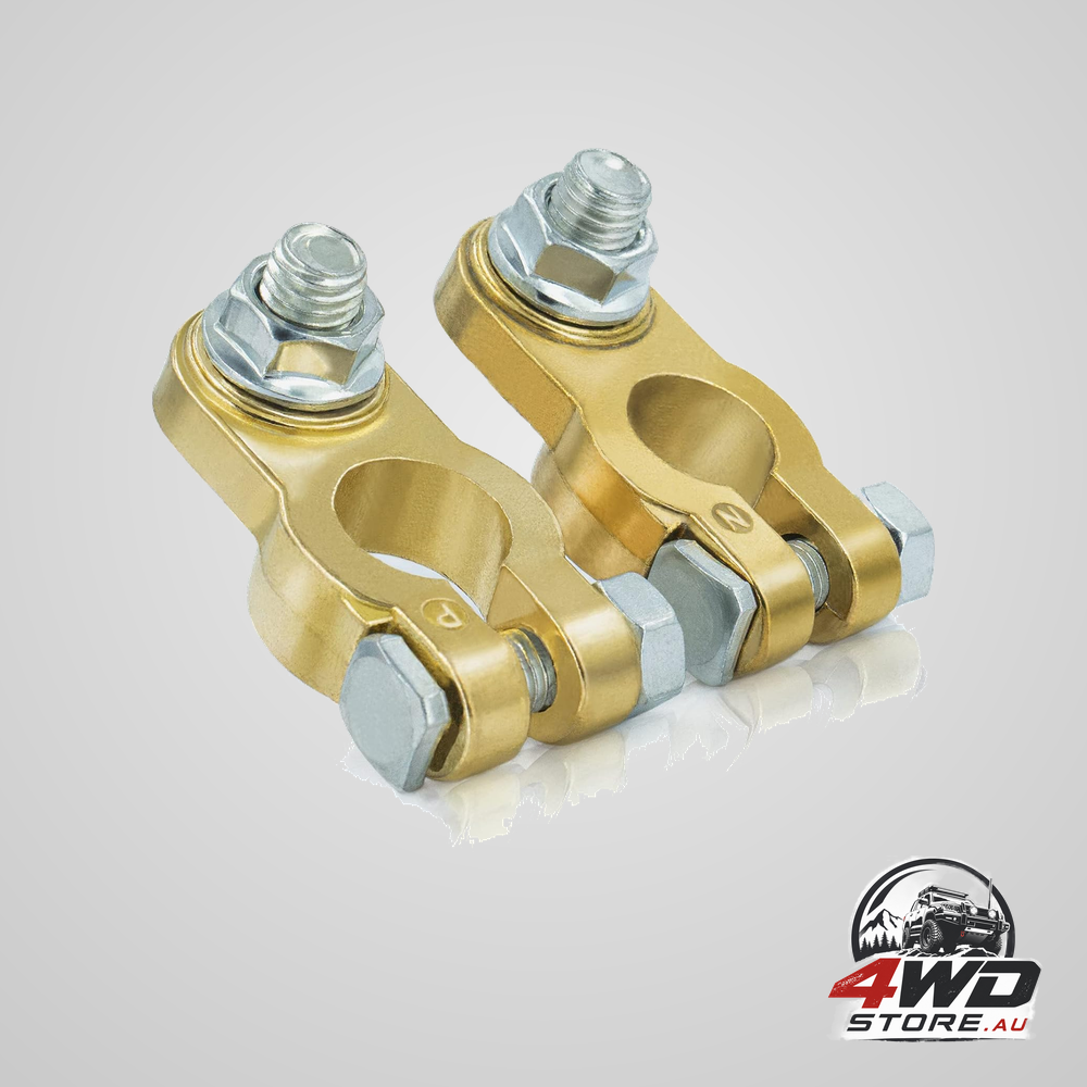 Heavy duty battery terminal connector pair, top post cable ends for car, marine and RV