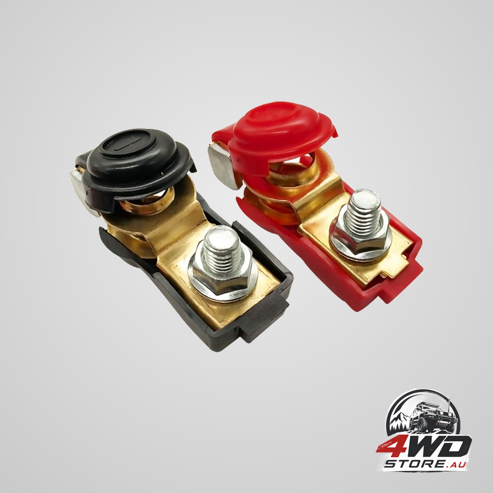 Brass battery terminal clamps with plastic cover and M8 nut, terminal ends protector pair