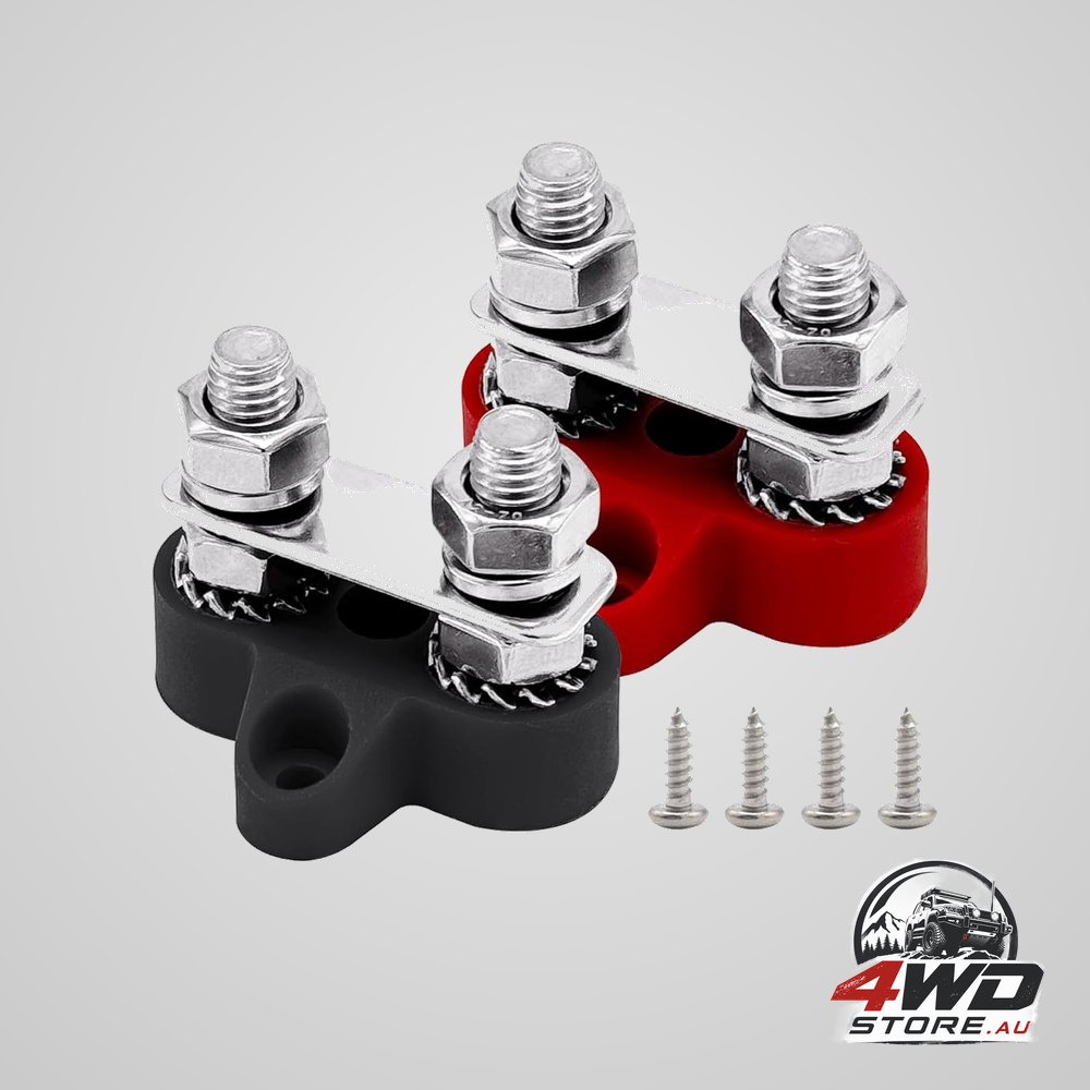 5/16 inch dual stud power distribution block, M8 12V 200A battery busbar in red and black