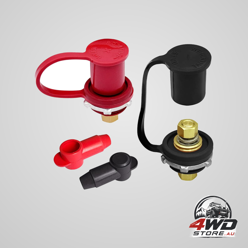 3/8 inch battery bulkhead connectors, 300A remote thru panel jump post terminals with cover, 1 pair