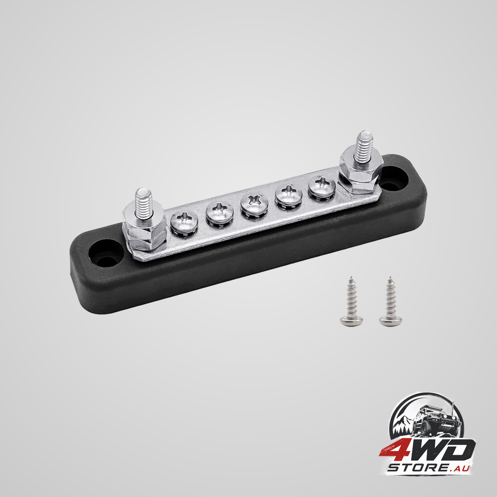 Power distribution block with M5 studs and M4 screws, 4.2 inch 12V busbar for car audio in black