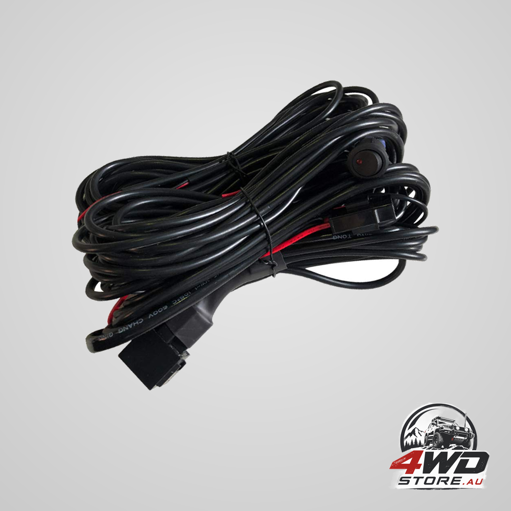 4 lead wiring harness for LED rock lights, pod kit with extension wires, relay, fuse and switch