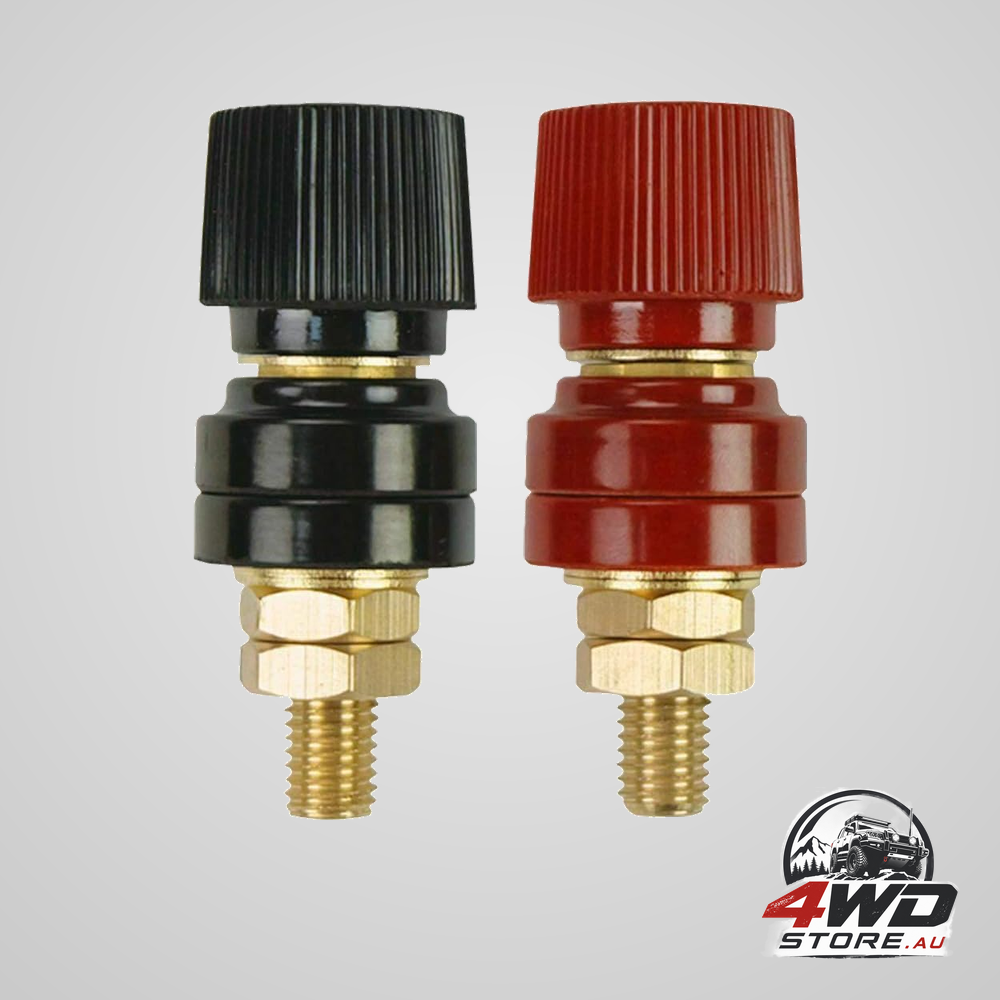 M10 remote battery terminals, 3/8 inch 250A 12V jump post terminals in red and black
