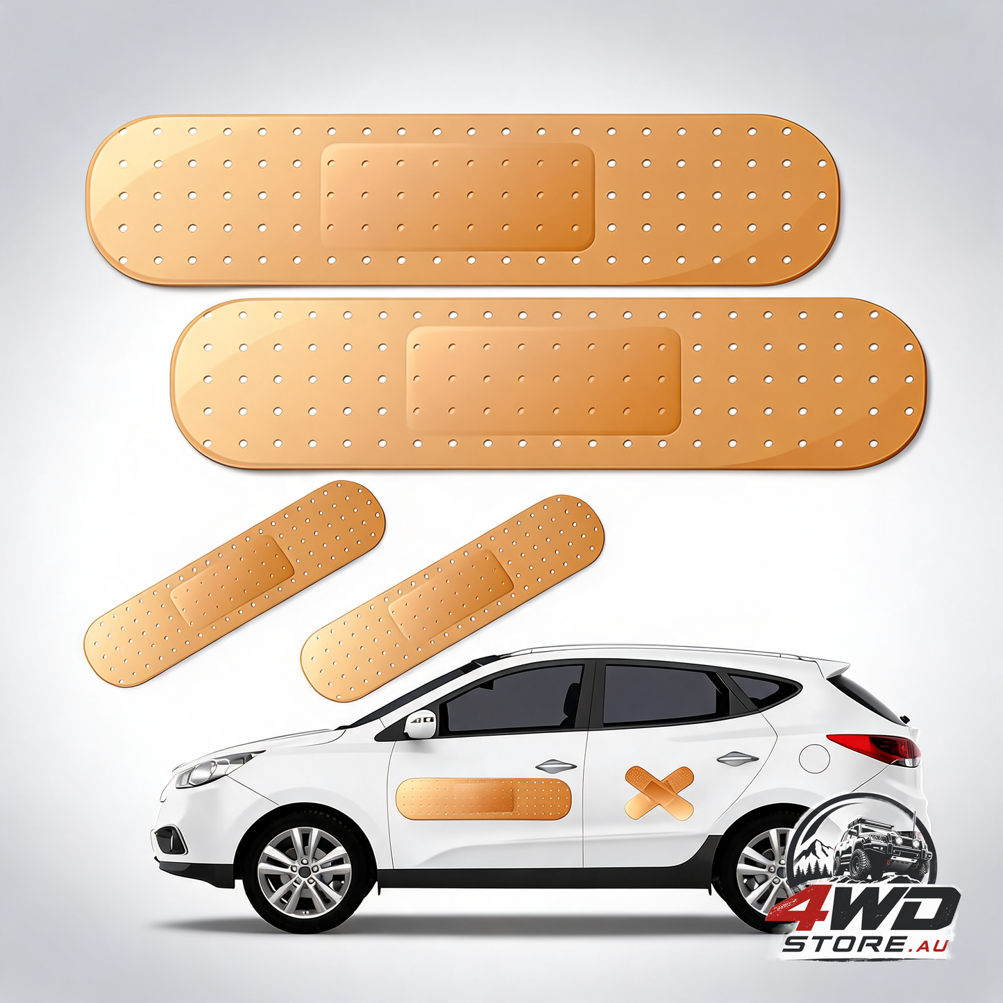 4 piece giant band aid car stickers, funny bumper decals to cover cracks and dents in yellow