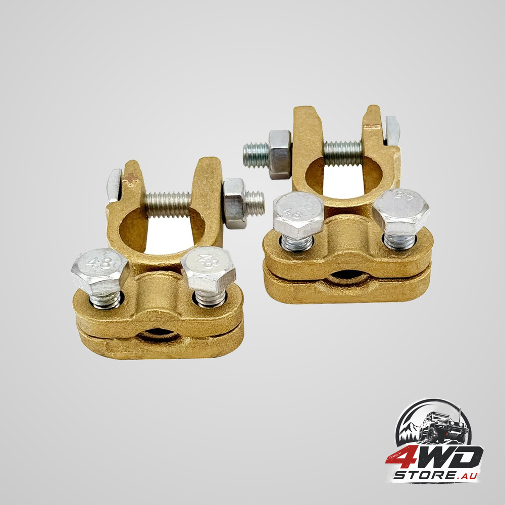 Brass battery terminal connector clamps, top post terminal protector for marine, car and RV, 1 pair