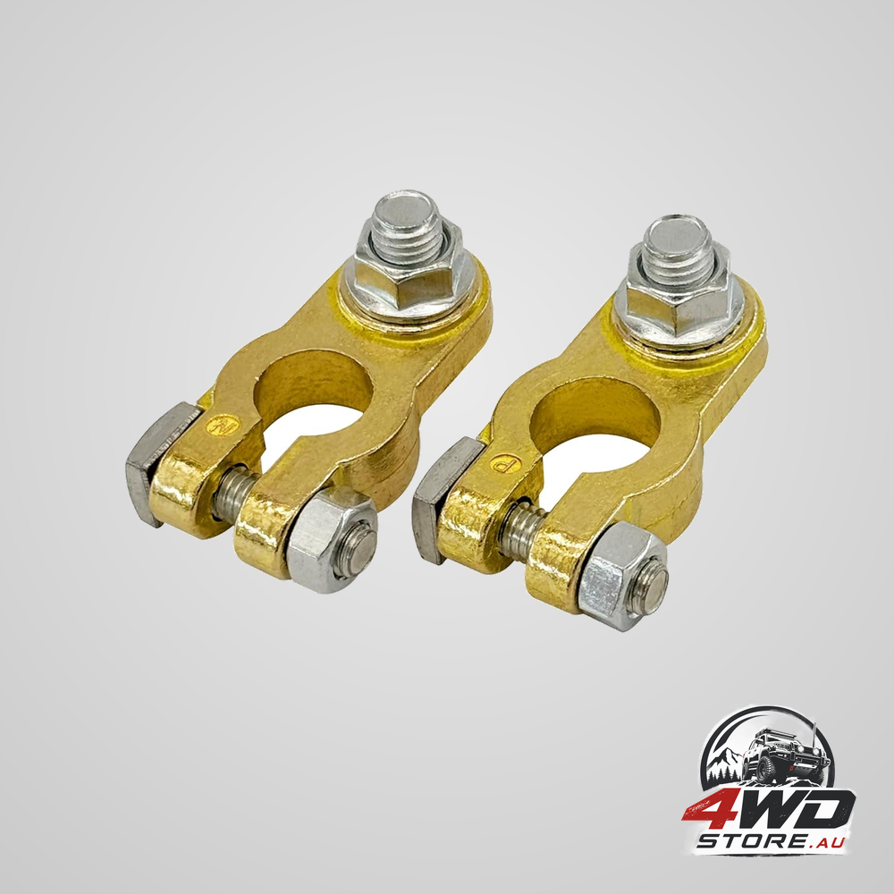 Brass battery terminal connectors, top post cable ends for marine, car, boat and RV, 1 pair