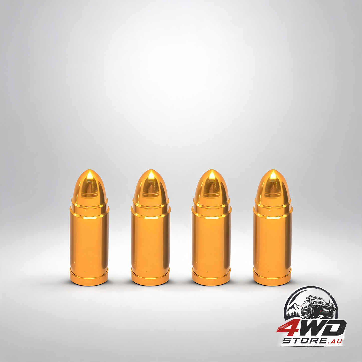 4 piece bullet style tyre valve stem caps, aluminium alloy corrosion resistant covers in gold