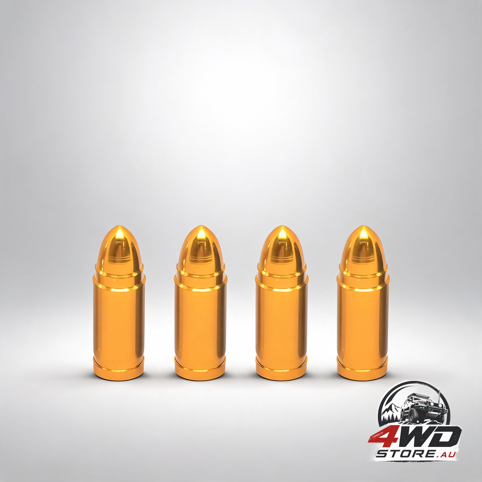 4 piece bullet style tyre valve stem caps, aluminium alloy corrosion resistant covers in gold