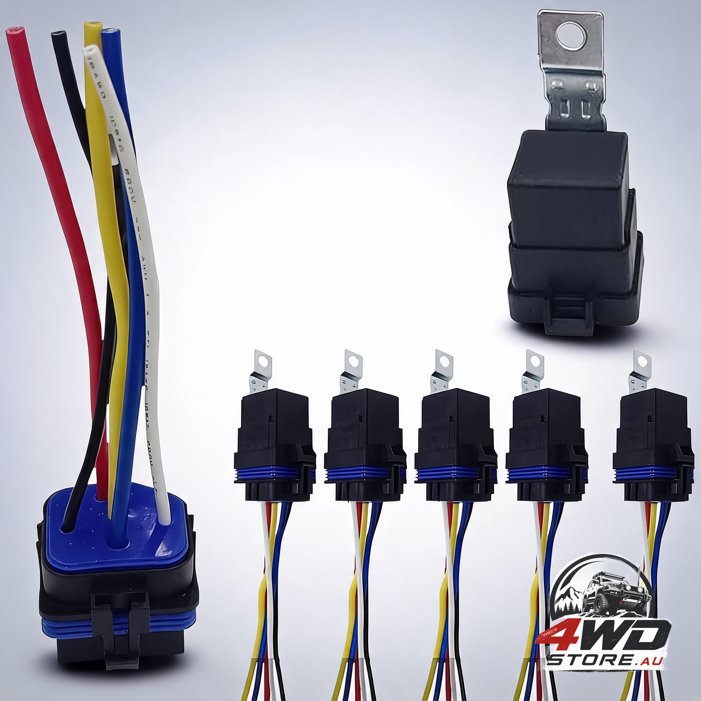 80A 5-pin SPDT waterproof relay with socket harness, 12V heavy duty automotive relay, 5 pack