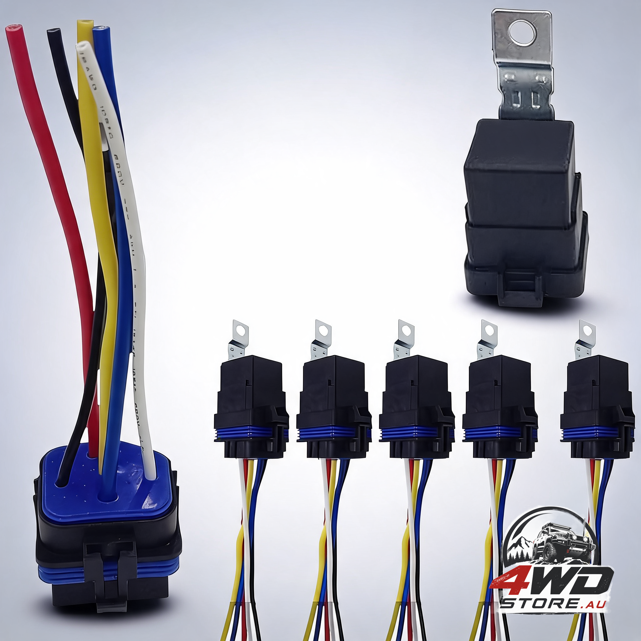 80A 5-pin SPDT waterproof relay with socket harness, 12V heavy duty automotive relay, 5 pack
