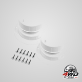 White RV roof vent cover kit with screws, universal fit for 1 to 2-3/8 inch pipes, 2 pack