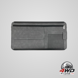 Suede car sun visor organiser with multi-pocket net zipper, glasses case and sunglass holder in grey
