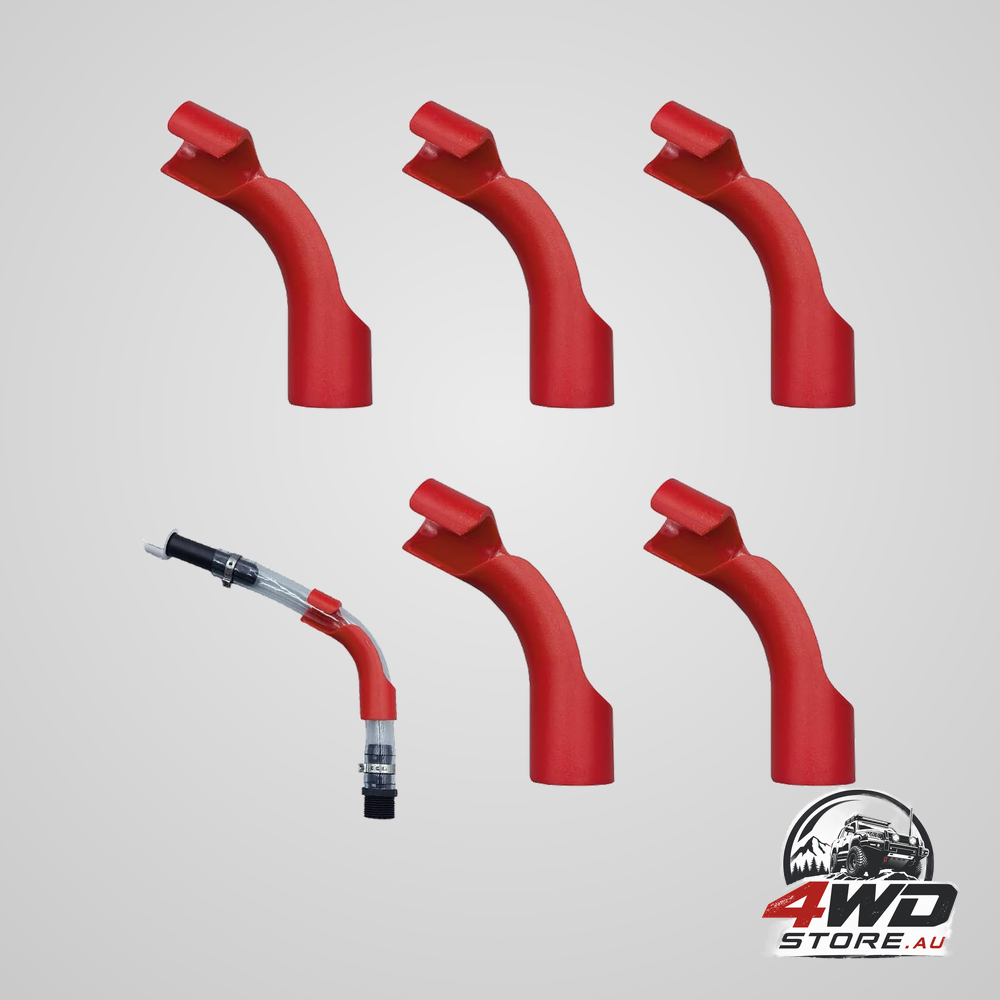 5 piece car hose bender, bendable racing fuel filler hose for gas jugs and fuel tanks in red