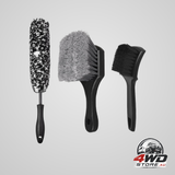 Car wheel and tyre brush set, soft and stiff bristle cleaning and rim brushes for car body