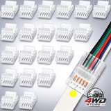 20 piece 5-pin 12mm LED strip connectors, waterproof RGB adapter with 22 AWG wires for 5V 12V 24V
