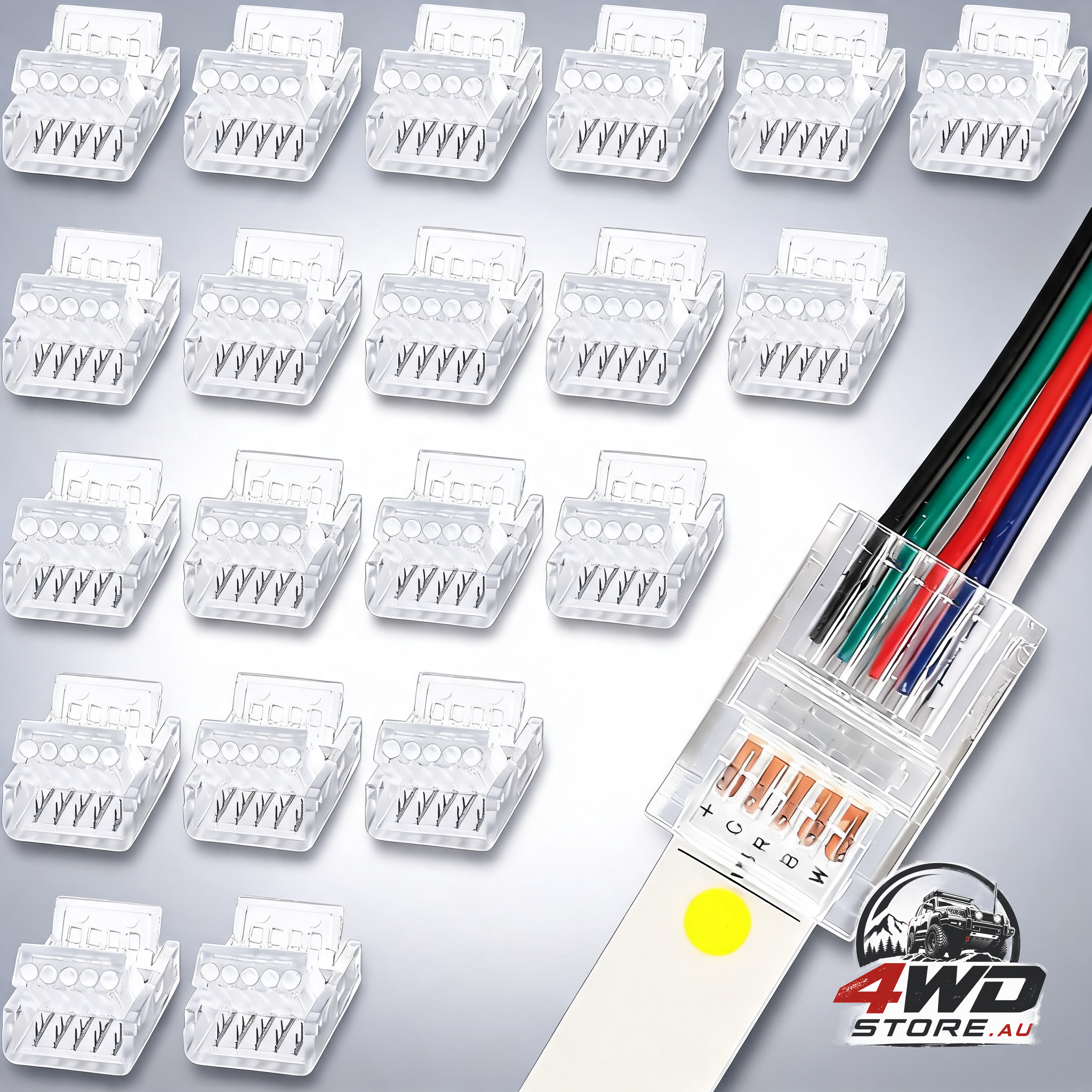 20 piece 5-pin 12mm LED strip connectors, waterproof RGB adapter with 22 AWG wires for 5V 12V 24V