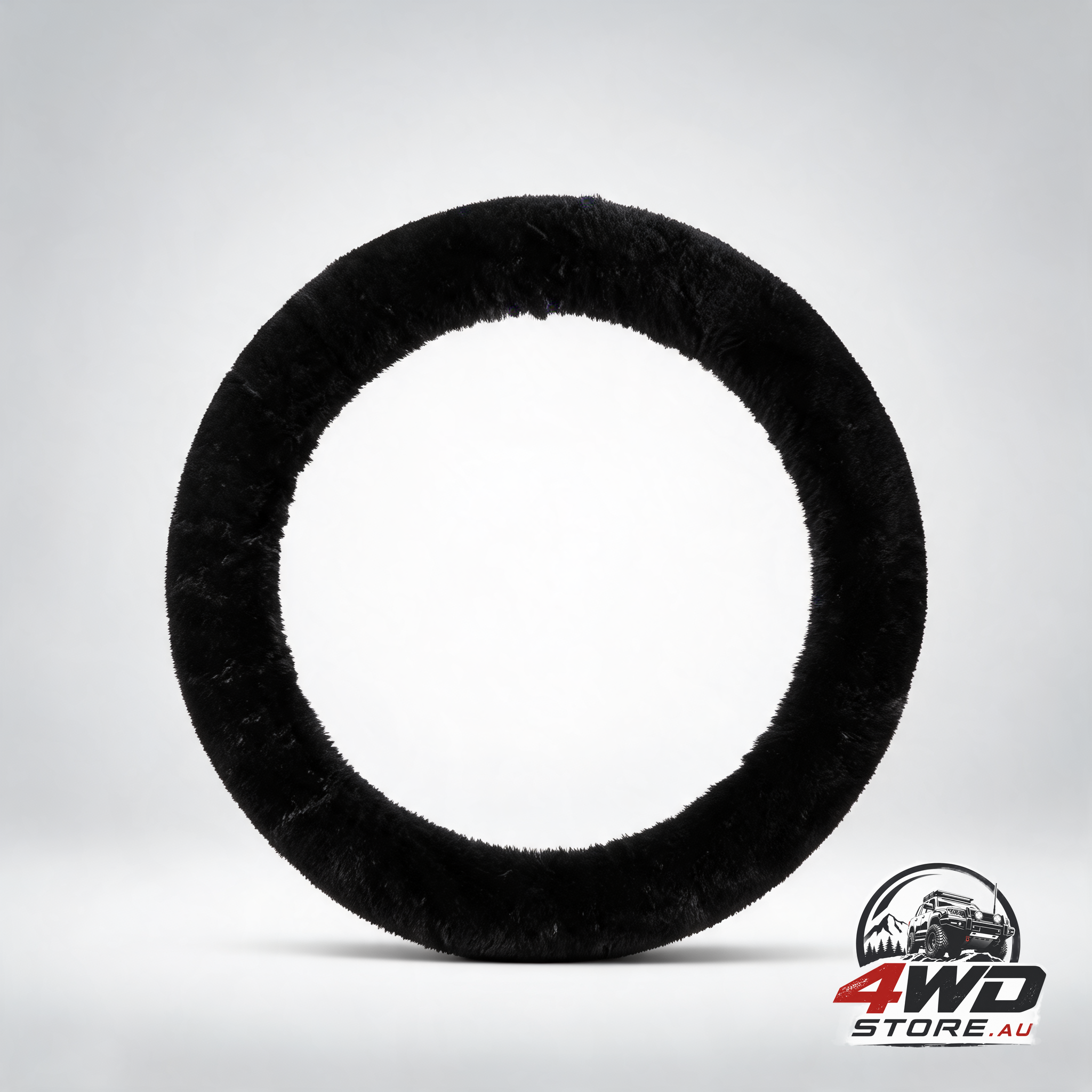 Fluffy wool sheepskin car steering wheel cover, anti-slip soft plush protector 14.5-15.5 inch in black