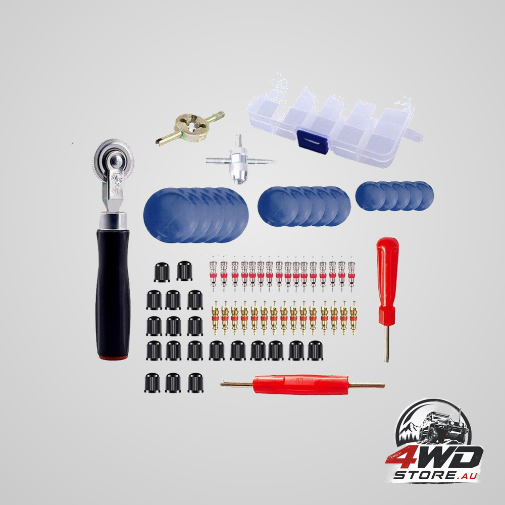 70 piece car and truck tyre repair rubber patch kit, 32, 42, 58mm patches with roller